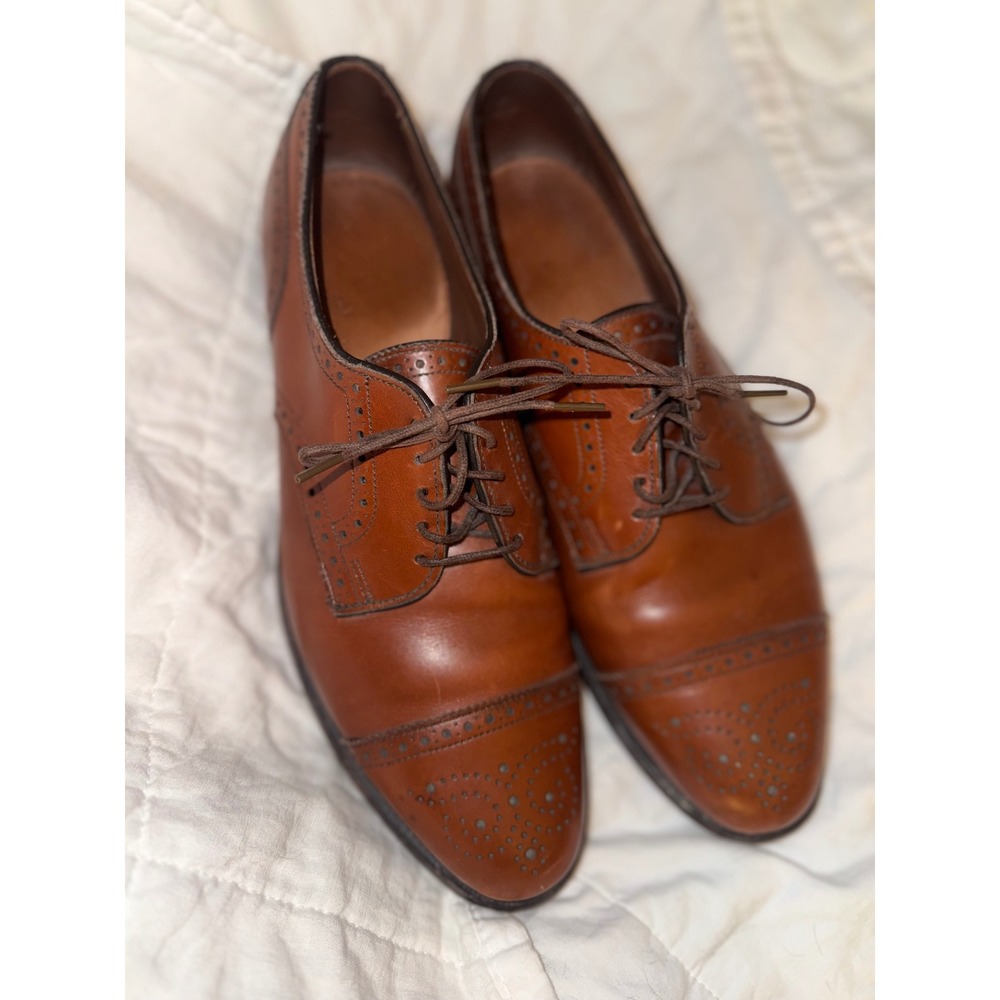 Allen Edmonds Sanford 5267 Walnut Brown Leather Brogue Cap Toe Derby Shoes 9 C